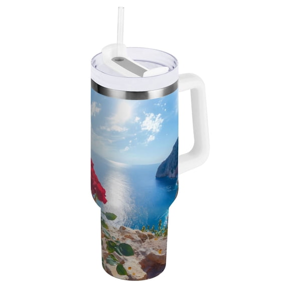 Ryvnso 30 oz Tumbler with Handle and Straw Insulated Stainless Steel Travel Mug with Lid Roses Ocean