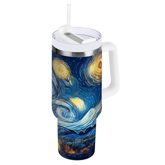 Ryvnso 30 oz Tumbler with Handle and Straw Insulated Stainless Steel Travel Mug with Lid Starry Sky Oil Paint