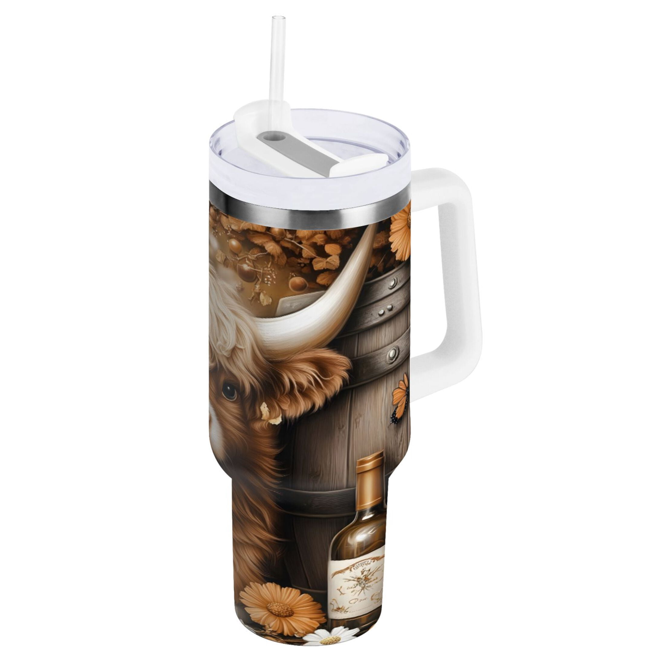 178540 30 oz Insulated Black Tumbler with Removable Argentina Cow Leather Sleeve - Royal Flush/Dice main image 1