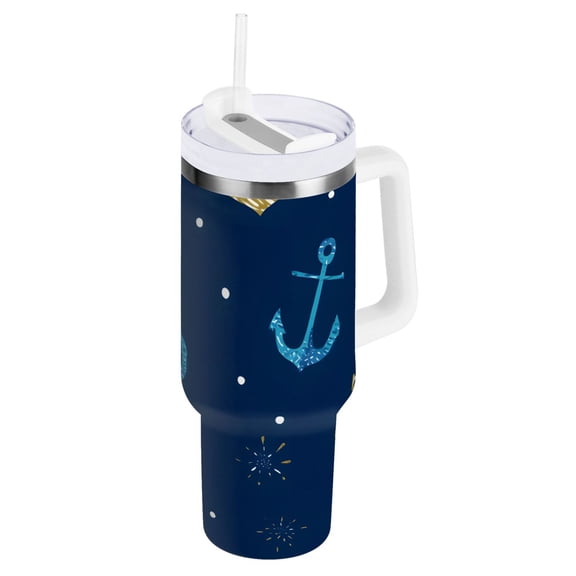 Ryvnso 30 oz Tumbler with Handle and Straw Ocean Anchors Insulated Stainless Steel Travel Mug with Lid