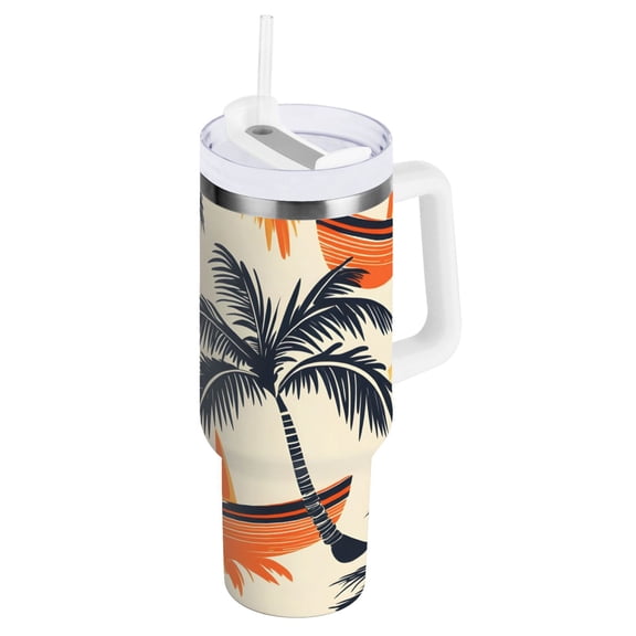 Ryvnso 30 oz Tumbler with Handle and Straw Tropical Tree Boats Insulated Stainless Steel Travel Mug with Lid