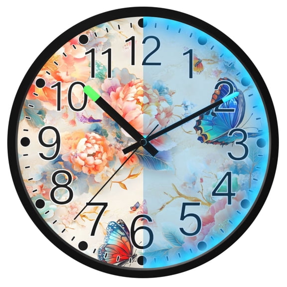Ryvnso 3d Butterfly Flower 12 Inch Night Light Wall Clock Silent Battery Operated Luminous Clocks
