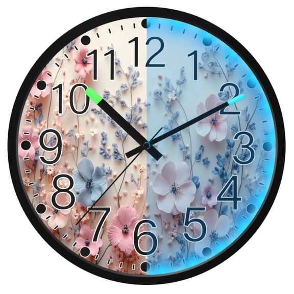 Ryvnso 3d Flower Paint 12 Inch Night Light Wall Clock Silent Battery Operated Luminous Clocks