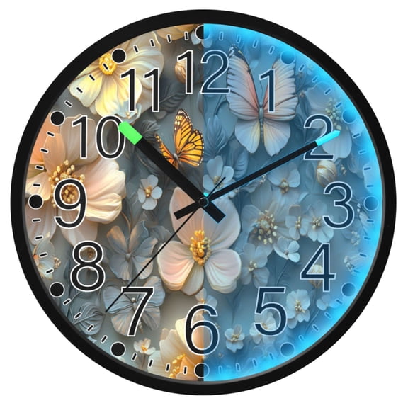 Ryvnso 3d Flower Pattern 12 Inch Night Light Wall Clock Silent Battery Operated Luminous Clocks