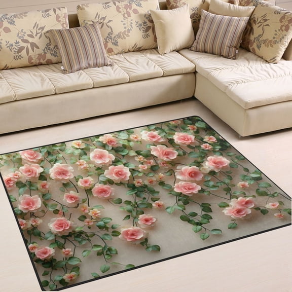 Ryvnso 3d Flower Roses Area Rug Floor Mats Non-Slip Home Carpet 80 x 58 inch
