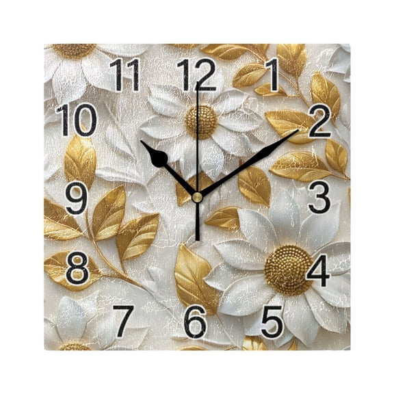 Ryvnso 3d Flowers Pattern Wall Clock Square Silent Non-Ticking Battery Operated 7.78"