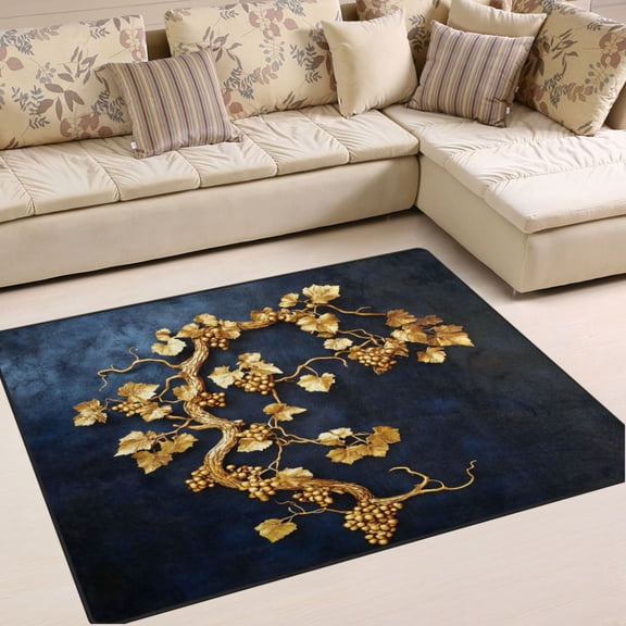 Ryvnso 3d Golden Grapes Area Rug Floor Mats Non-Slip Home Carpet 63 x 48 inch