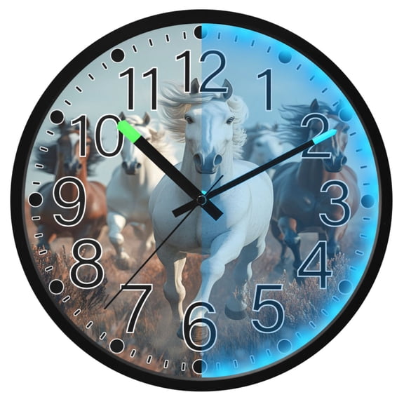 Ryvnso 3d Horses Running 12 Inch Night Light Wall Clock Silent Battery Operated Luminous Clocks
