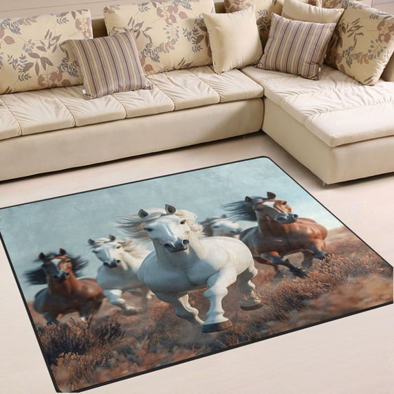Ryvnso 3d Horses Running Area Rug Floor Mats Non-Slip Home Carpet 80 x 58 inch