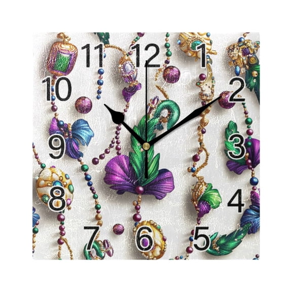 Ryvnso 3d Mardi Gras Pattern Wall Clock Square Silent Non-Ticking Battery Operated 7.78"