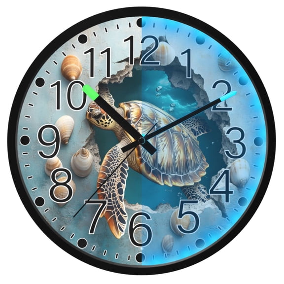 Ryvnso 3d Sea Turtle 12 Inch Night Light Wall Clock Silent Battery Operated Luminous Clocks