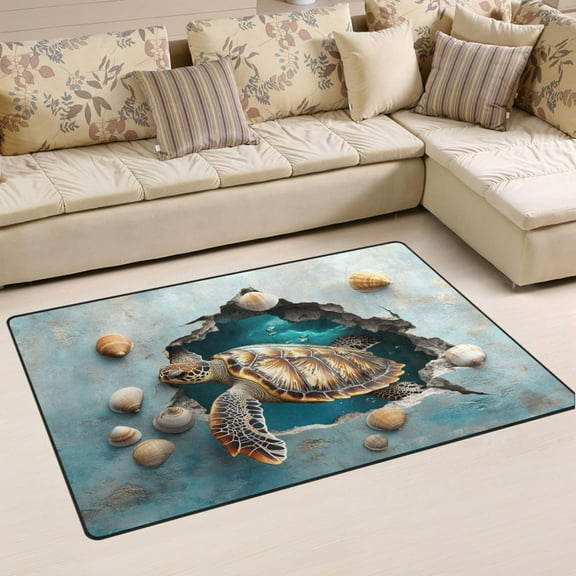 Ryvnso 3d Sea Turtle Area Floor Mat Non-Slip Carpet Soft Rugs Doormats 60" x 39"