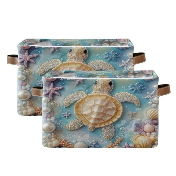 Ryvnso 3d Turtle Starfish Storage Basket Large Bin Foldable Boxes Toys Organizer 14.2x10.2x8.3in 2 PCs