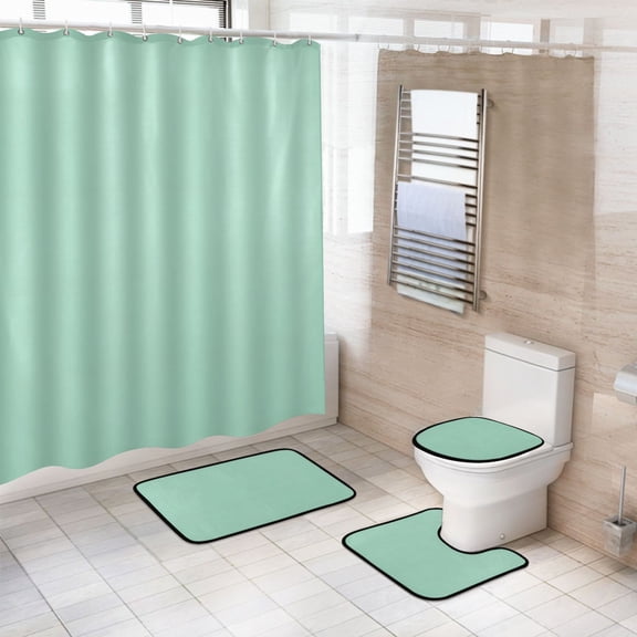 Ryvnso 4 Pcs Blue Green Bathroom Shower Curtain Set with 12 Hooks Bath Mat Toilet Lid Cover