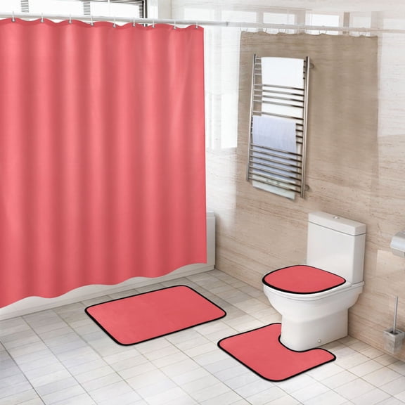Ryvnso 4 Pcs Bright Red Bathroom Shower Curtain Set with 12 Hooks Bath Mat Toilet Lid Cover