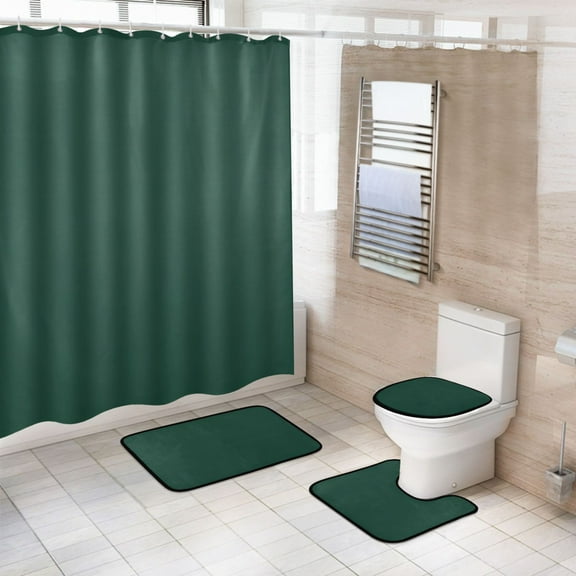 Ryvnso 4 Pcs Dark Green Paint Bathroom Shower Curtain Set with 12 Hooks Bath Mat Toilet Lid Cover