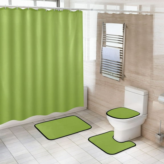 Ryvnso 4 Pcs Green Bathroom Shower Curtain Set with 12 Hooks Bath Mat Toilet Lid Cover