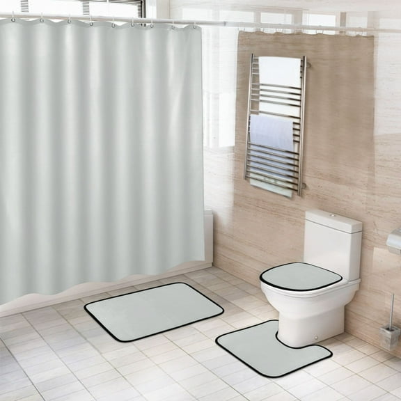 Ryvnso 4 Pcs Light Grey Bathroom Shower Curtain Set with 12 Hooks Bath Mat Toilet Lid Cover