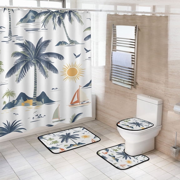 Ryvnso 4 Pcs Palm Tree-a2 Bathroom Shower Curtain Set with 12 Hooks Bath Mat Toilet Lid Cover