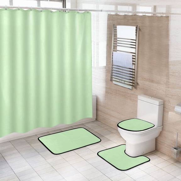 Ryvnso 4 Pcs Solid Light Green Bathroom Shower Curtain Set with 12 Hooks Bath Mat Toilet Lid Cover