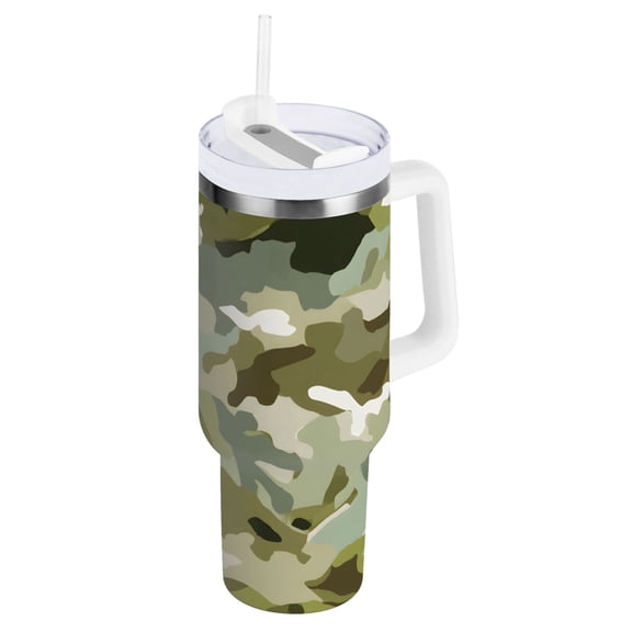 Ryvnso 40 oz Tumbler with Handle and Straw Camouflage Green-a7 Insulated Stainless Steel Travel Mug with Lid