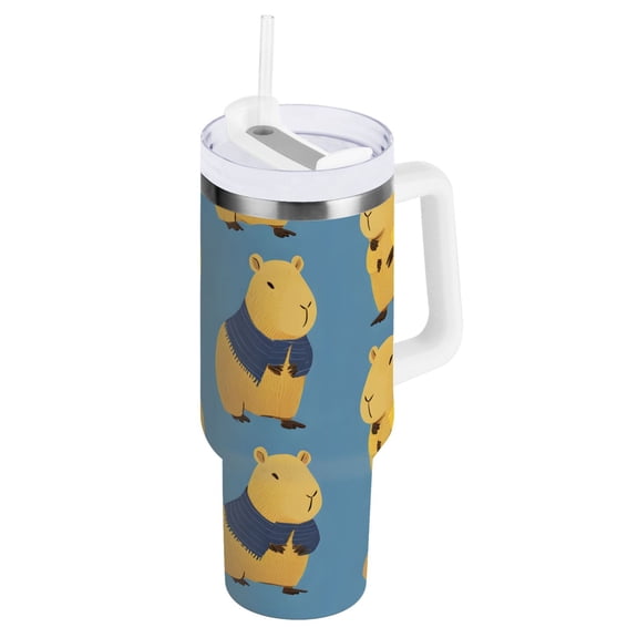Ryvnso 40 oz Tumbler with Handle and Straw Capybara Blue Insulated Stainless Steel Travel Mug with Lid