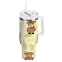 Ryvnso 40 oz Tumbler with Handle and Straw Cartoon Highland Cattles Insulated Stainless Steel Travel Mug with Lid