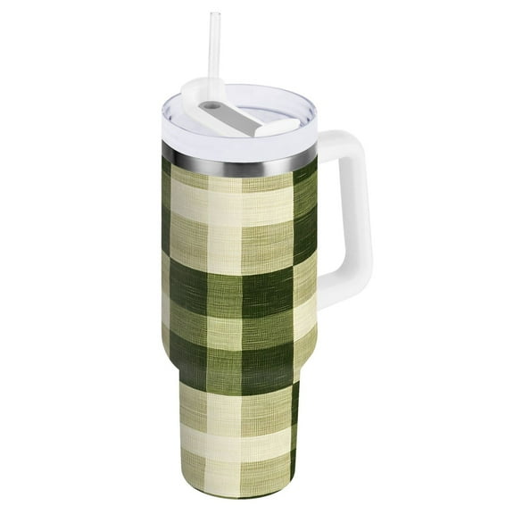 Ryvnso 40 oz Tumbler with Handle and Straw Checkered Pattern-e1 Insulated Stainless Steel Travel Mug with Lid