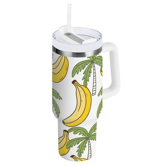 Ryvnso 40 oz Tumbler with Handle and Straw Coconut Tree Bananas Insulated Stainless Steel Travel Mug with Lid