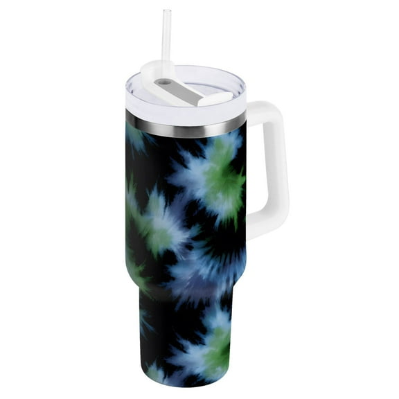 Ryvnso 40 oz Tumbler with Handle and Straw Green Tie-dye Insulated Stainless Steel Travel Mug with Lid