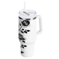 thumbnail image 1 of Ryvnso 40 oz Tumbler with Handle and Straw Insulated Stainless Steel Travel Mug with Lid Art Roses Flower, 1 of 9