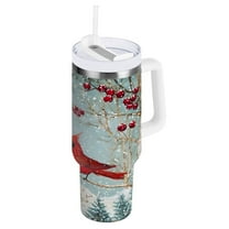Ryvnso 40 oz Tumbler with Handle and Straw Insulated Stainless Steel Travel Mug with Lid Cardinal Bird Christmas