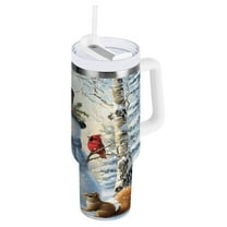 Ryvnso 40 oz Tumbler with Handle and Straw Insulated Stainless Steel Travel Mug with Lid Christmas Snowman with Cardinal