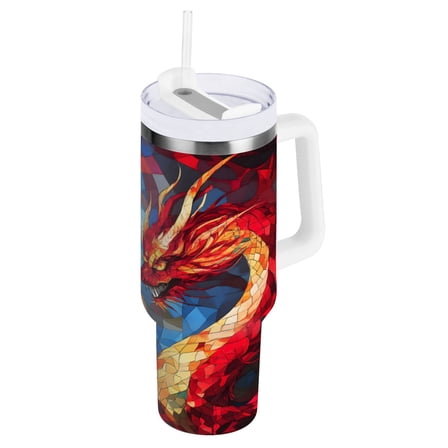 Ryvnso 40 oz Tumbler with Handle and Straw Insulated Stainless Steel Travel Mug with Lid Cool Art Dragons
