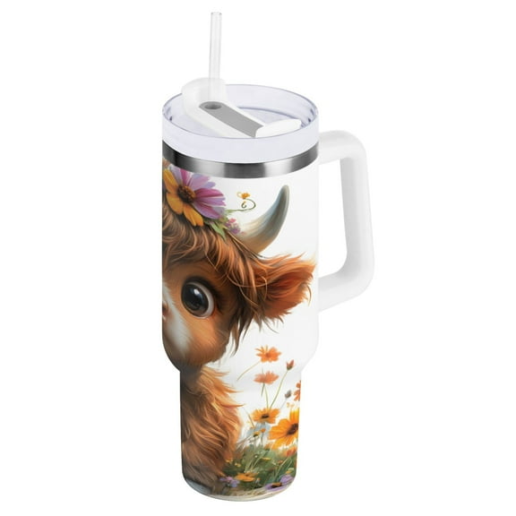 Ryvnso 40 oz Tumbler with Handle and Straw Insulated Stainless Steel Travel Mug with Lid Cute Highland Cattle
