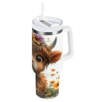 Ryvnso 40 oz Tumbler with Handle and Straw Insulated Stainless Steel Travel Mug with Lid Cute Highland Cattle