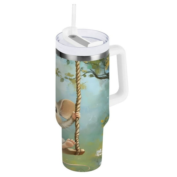 Ryvnso 40 oz Tumbler with Handle and Straw Insulated Stainless Steel Travel Mug with Lid Cute Mouse