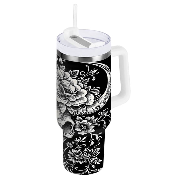 Ryvnso 40 oz Tumbler with Handle and Straw Insulated Stainless Steel Travel Mug with Lid Goat Skeleton