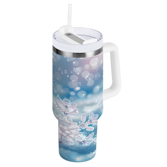 Ryvnso 40 oz Tumbler with Handle and Straw Insulated Stainless Steel Travel Mug with Lid Snowflakes Christmas