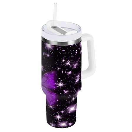 Ryvnso 40 oz Tumbler with Handle and Straw Insulated Stainless Steel Travel Mug with Lid Sparkling Butterfly Purple-a8
