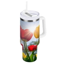 Ryvnso 40 oz Tumbler with Handle and Straw Insulated Stainless Steel Travel Mug with Lid Summer Tulip Flower-a5