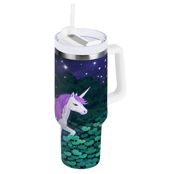 Ryvnso 40 oz Tumbler with Handle and Straw Insulated Stainless Steel Travel Mug with Lid Unicorn