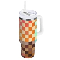 Ryvnso 40 oz Tumbler with Handle and Straw Multicolor Checkered Insulated Stainless Steel Travel Mug with Lid