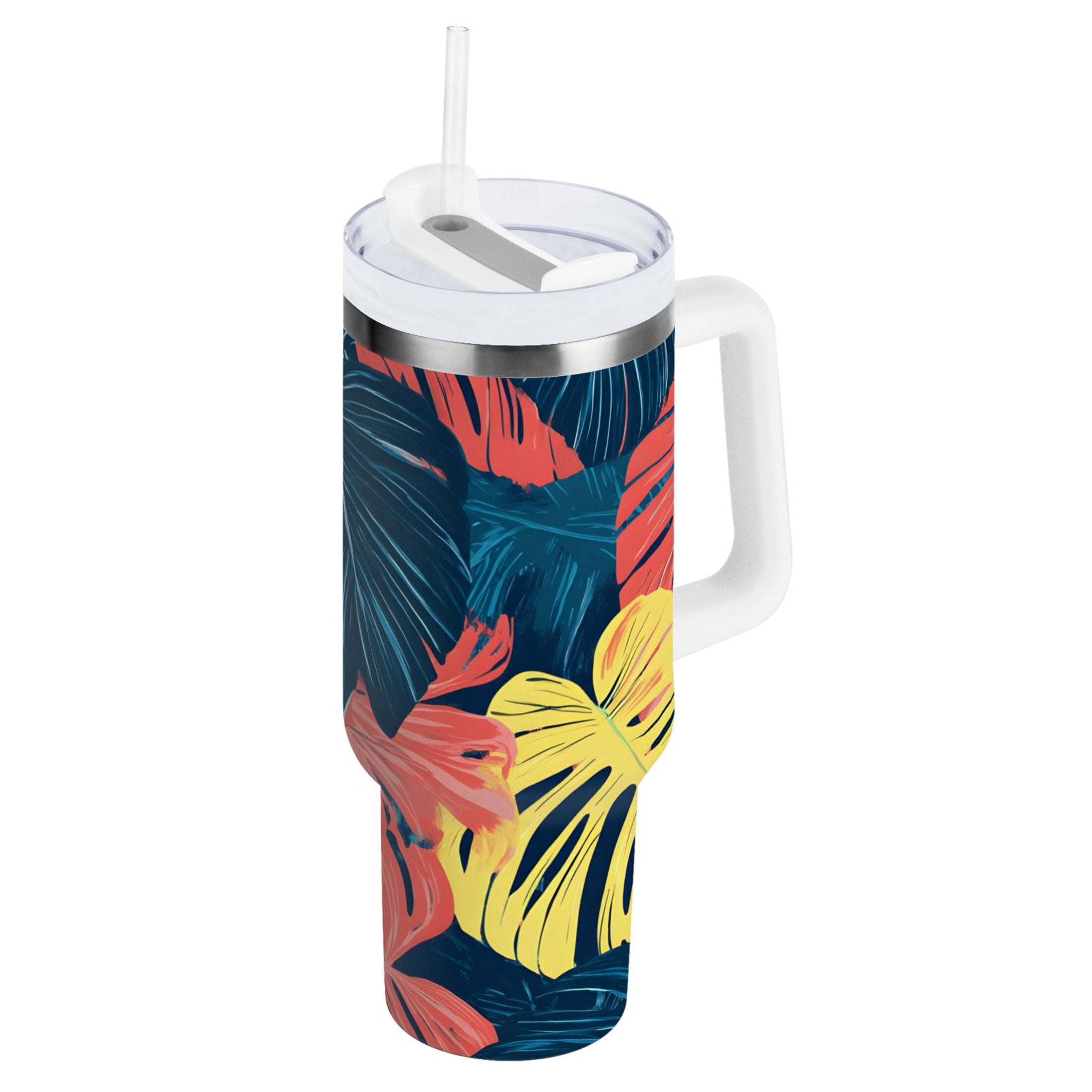 Ryvnso 40 oz Tumbler with Handle and Straw Palm Leaf-e2 Insulated ...