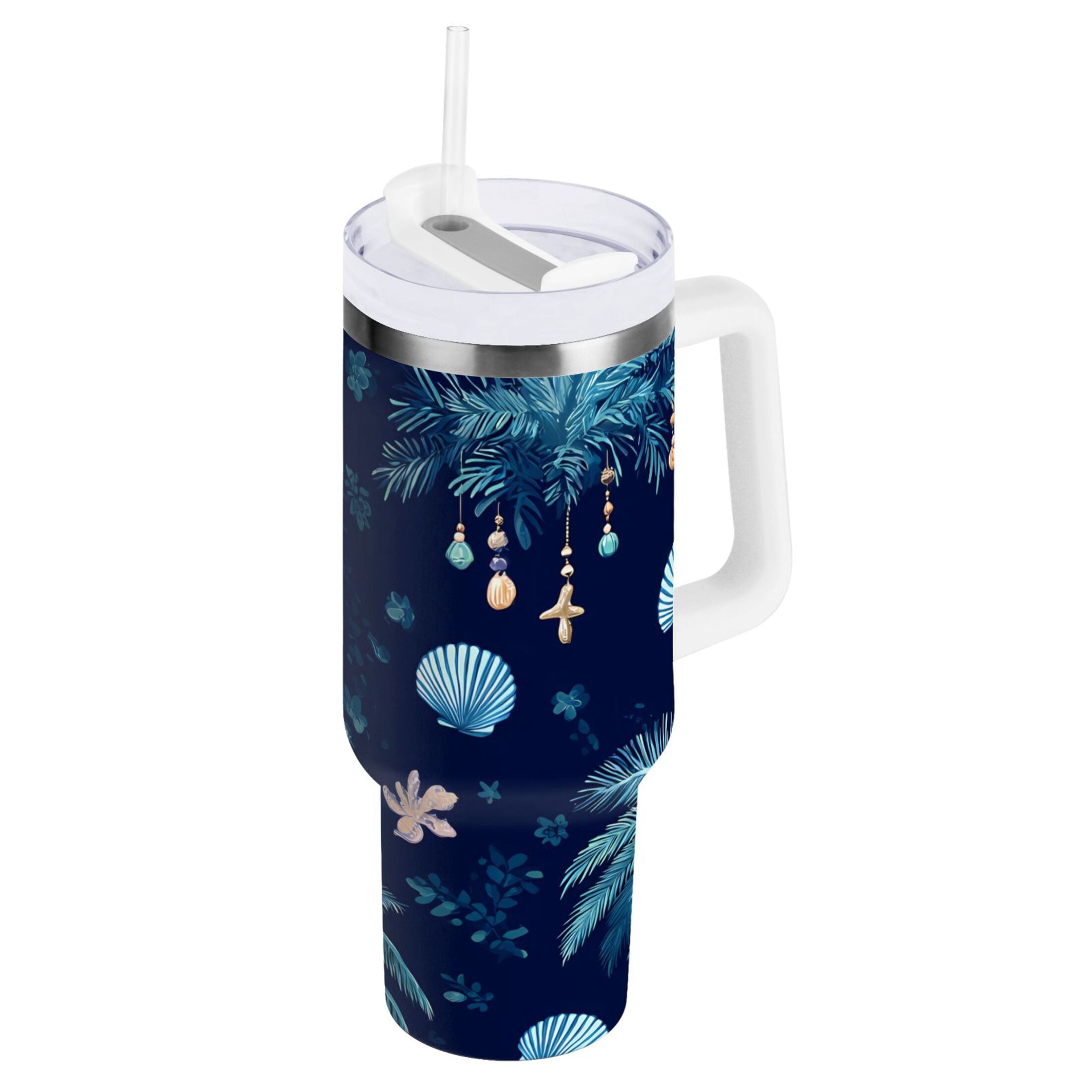 Ryvnso 40 oz Tumbler with Handle and Straw Shells Palm Trees Insulated ...