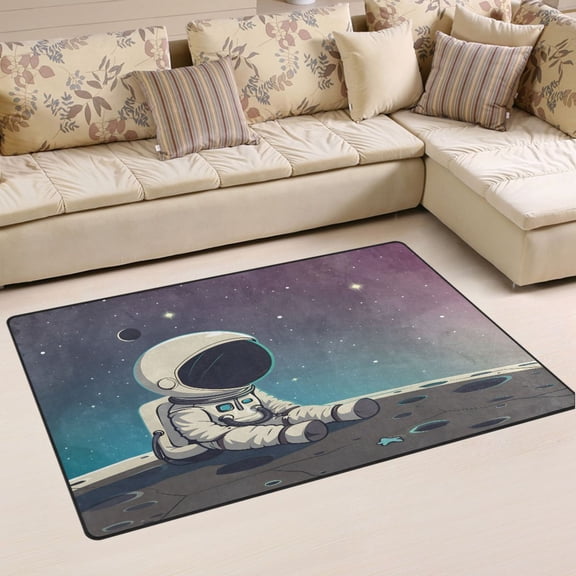 Ryvnso A Astronaut Sit on Universe Area Floor Mat Non-Slip Carpet Soft Rugs Doormats 31" x 20"
