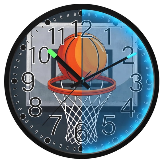 Ryvnso A Basketball 12 Inch Night Light Wall Clock Silent Battery Operated Luminous Clocks