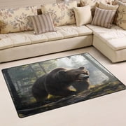 Ryvnso A Bear Walking in Forest Area Floor Mat Non-Slip Carpet Soft Rugs Doormats 31 x 20