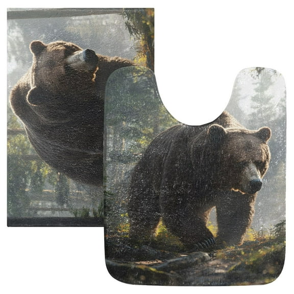 Ryvnso A Bear Walking in Forest Bathroom Shaggy Rugs Toilet Mat Soft Contour Rug