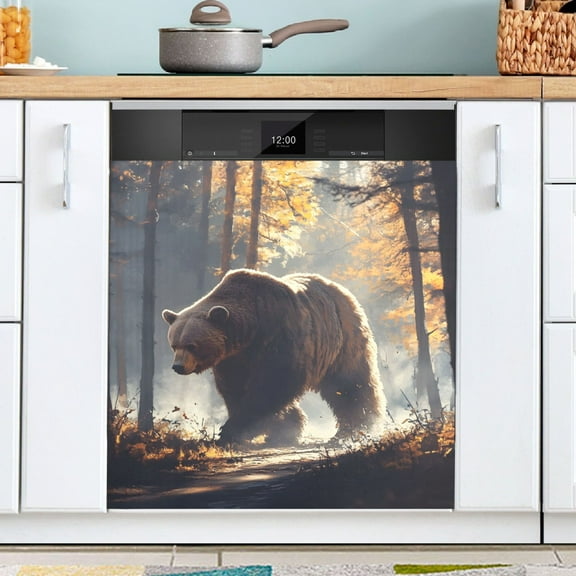 Ryvnso A Bear in Autumn Forest Dishwasher Magnetic Refrigerator Magnet Cover Kitchen Home Decorative 23"x26"